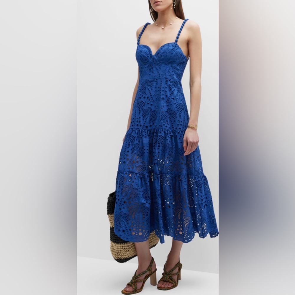 Farm Rio - Deep Blue Palm Tree Richelieu Midi Dress - Small